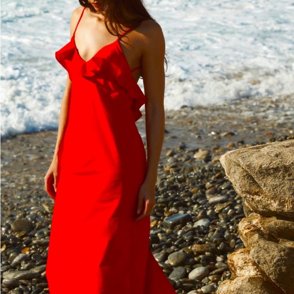 Zara Red Midi Slip Dress